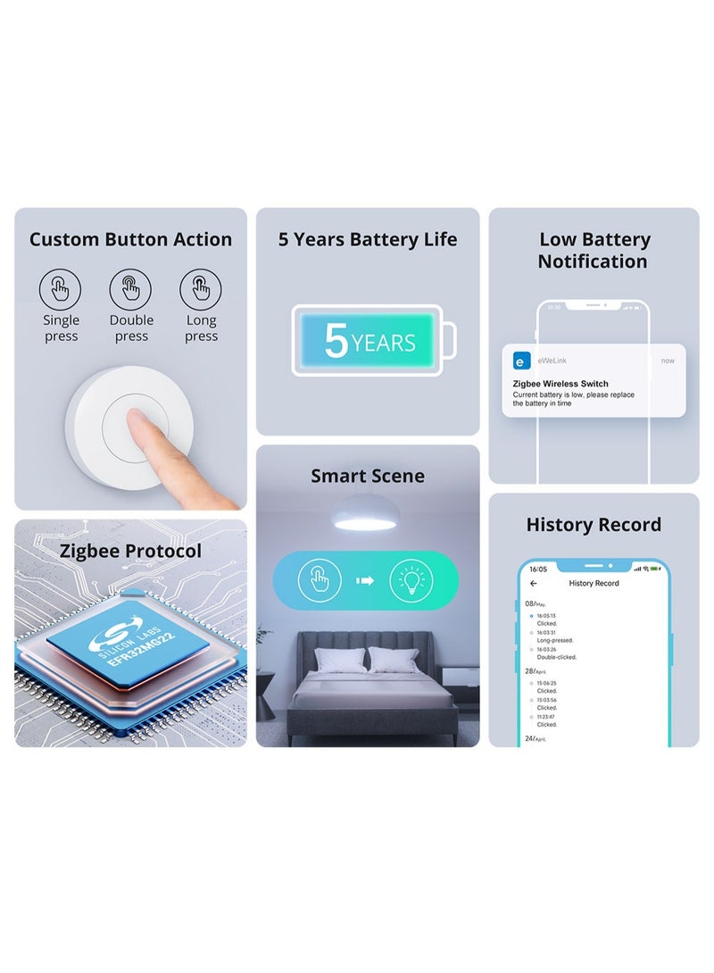 SNZB-01P Zigbee Wireless Smart Switch, Customizable Smart Button for Smart Home with 3 Actions (Single/Double/Long Press), Works with e WeLink & Zigbee Hub, Alexa, Google Home - Image 3